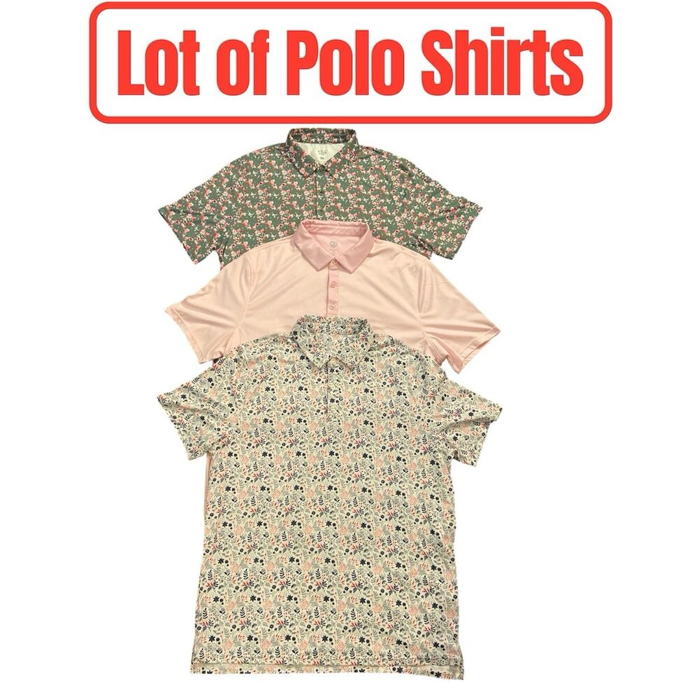 Lot Of 3 Polo Golf Casual Shirts Men’s 2XL Short Sleeve Spring Summer Floral